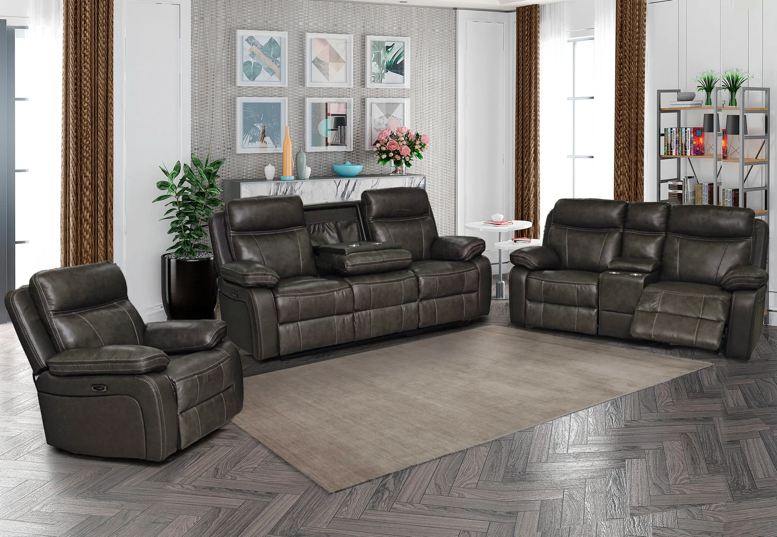 Power Recliner Set-Real Leather
