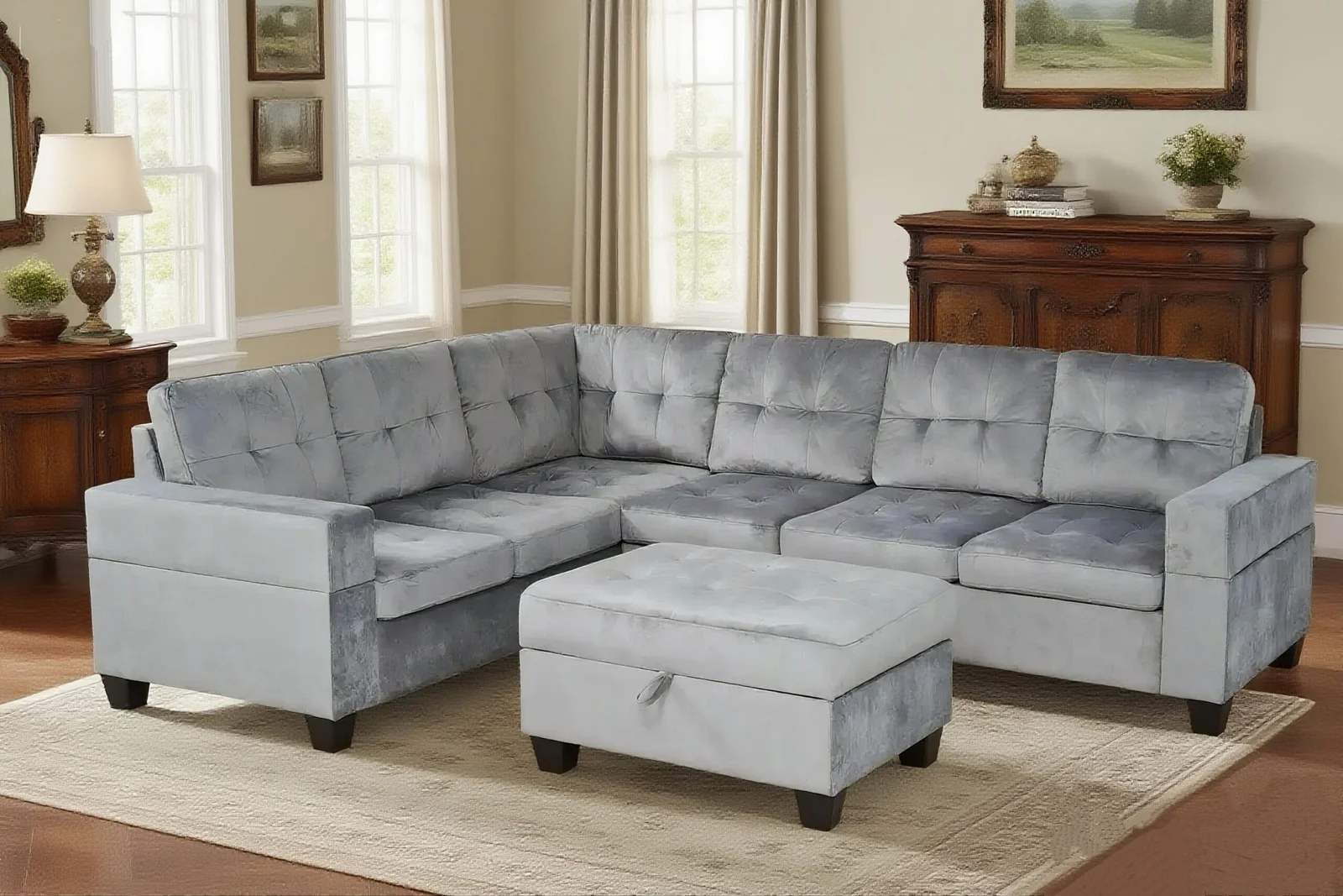 SECTIONAL SET – GREY VELVET