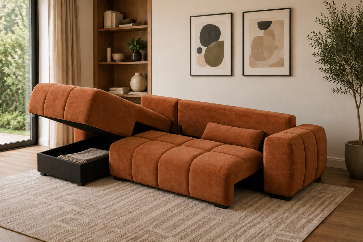 LHF SECTIONAL SLEEPER - BURNT ORANGE - Image 5