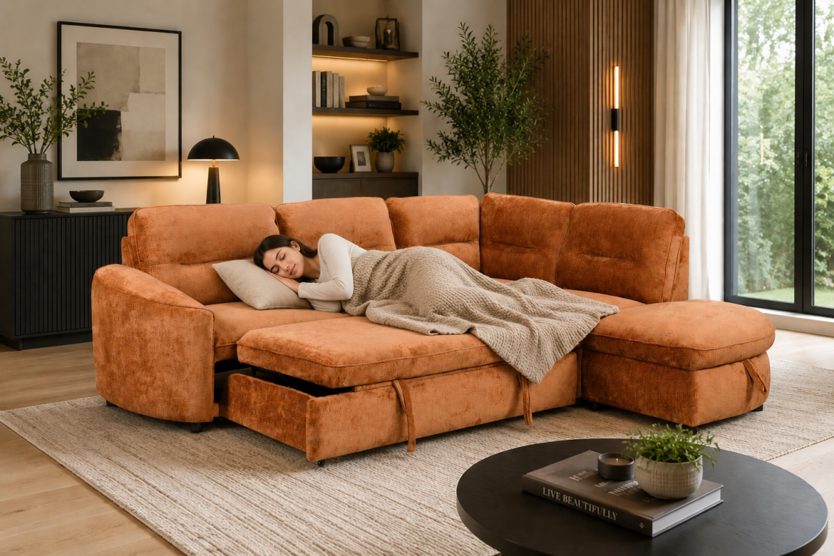RHF SECTIONAL SLEEPER - BURNT ORANGE - Image 4