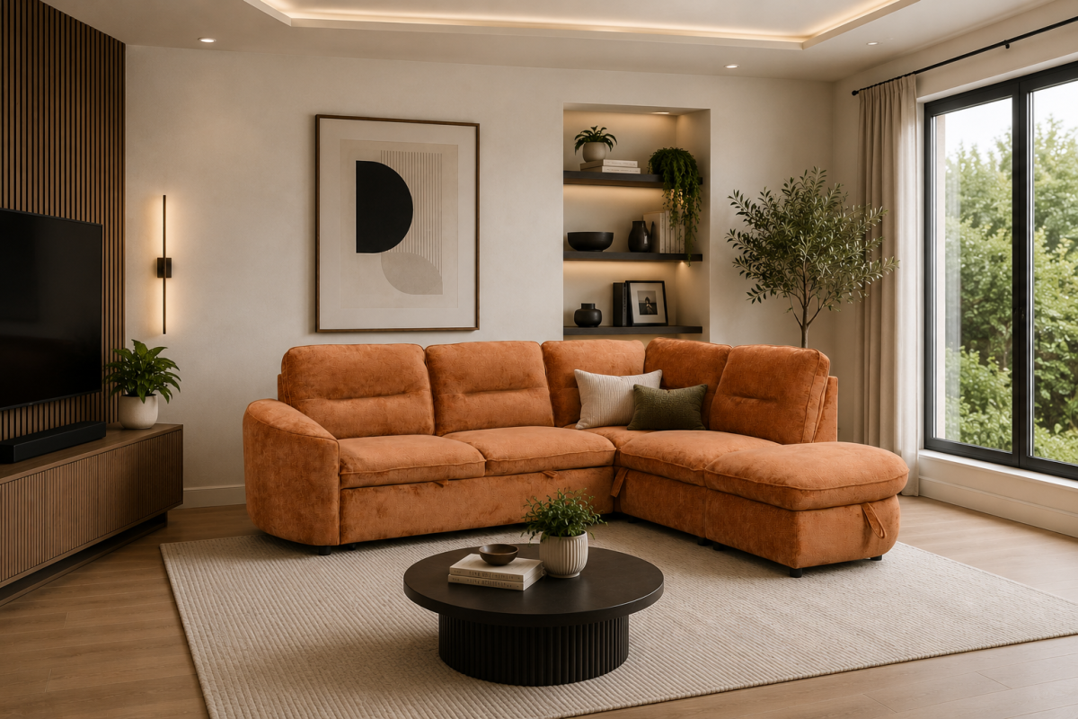 RHF SECTIONAL SLEEPER - BURNT ORANGE