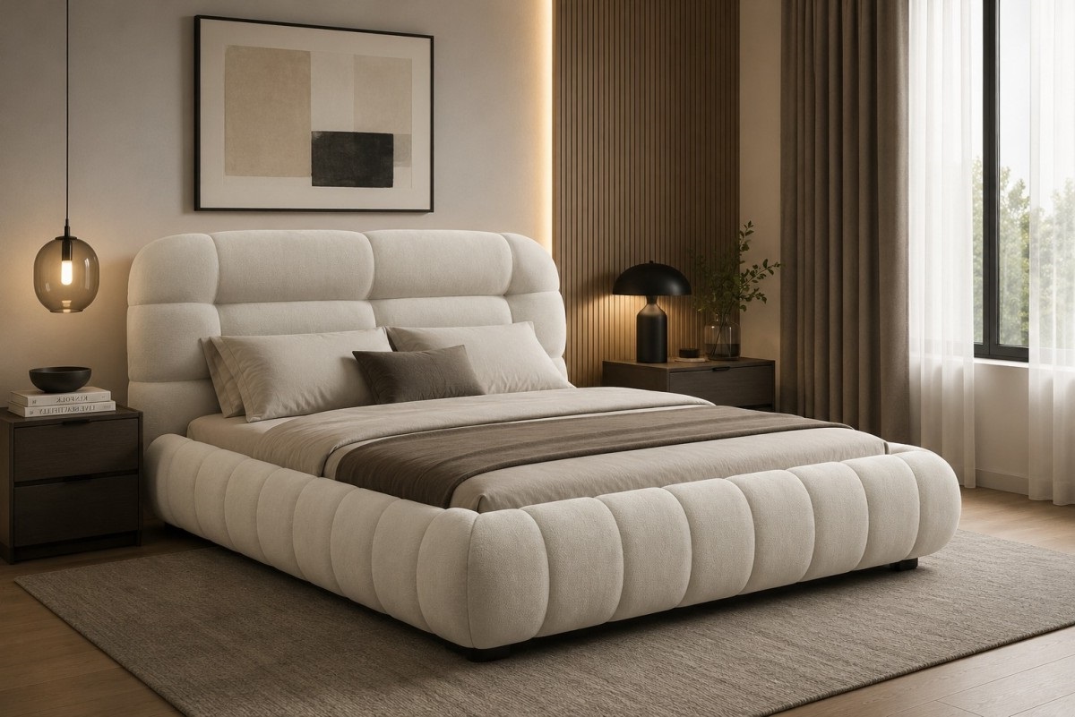 KING LIFT BED FRAME - BEIGE