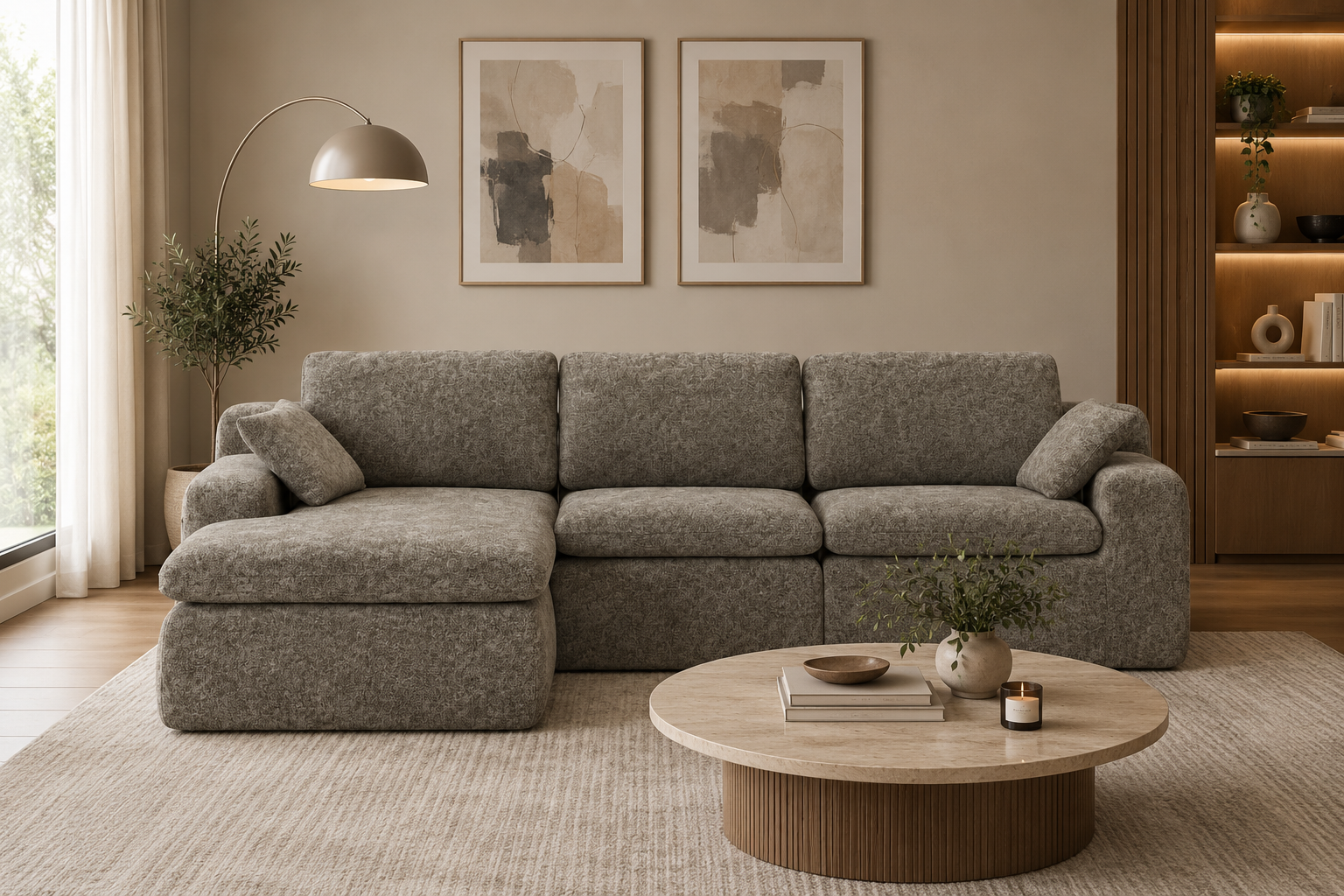 SECTIONAL COMPRESSION SOFA - BROWN